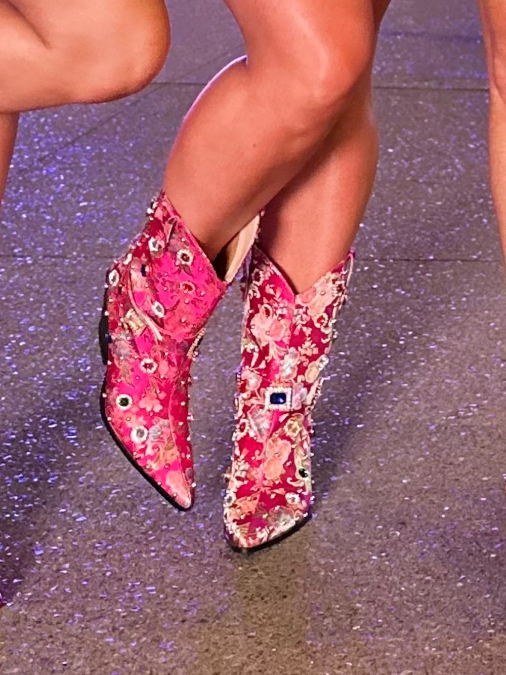 Fuchsia Embroidered Mid-Calf Western Boots with Jewel Accents - Picture 2 of 8